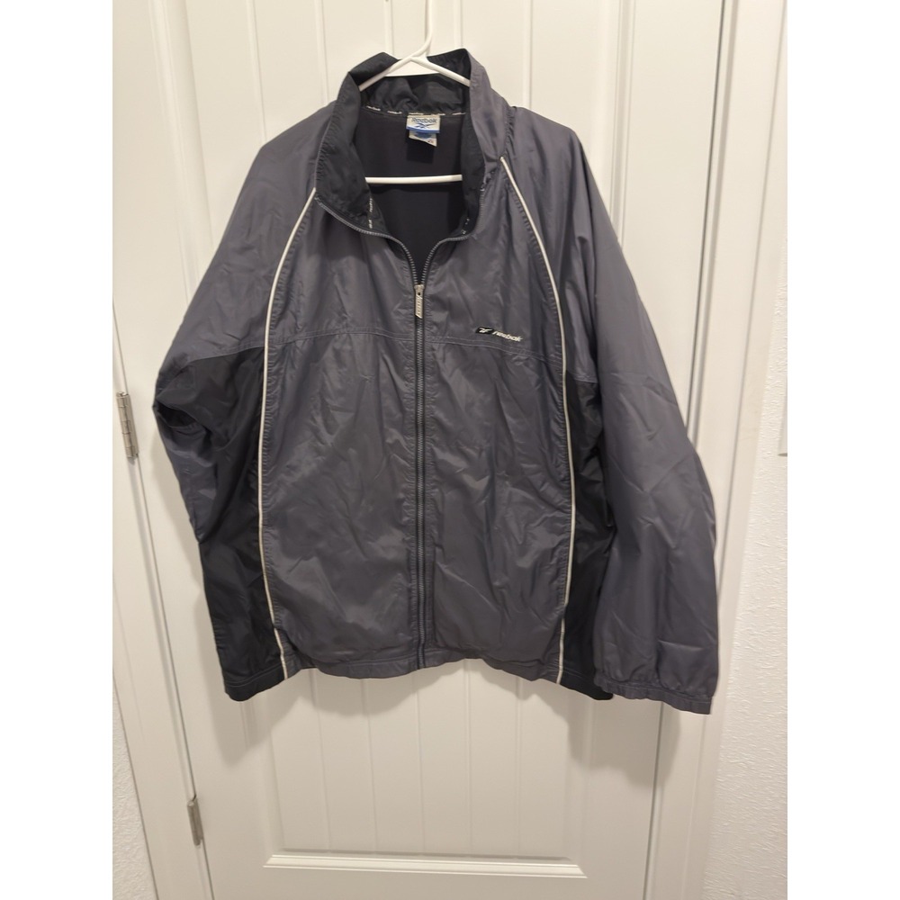 Reebok Mens Vintage Full Zip Windbreaker Jacket Grey Black XL‎ Athletic Track
